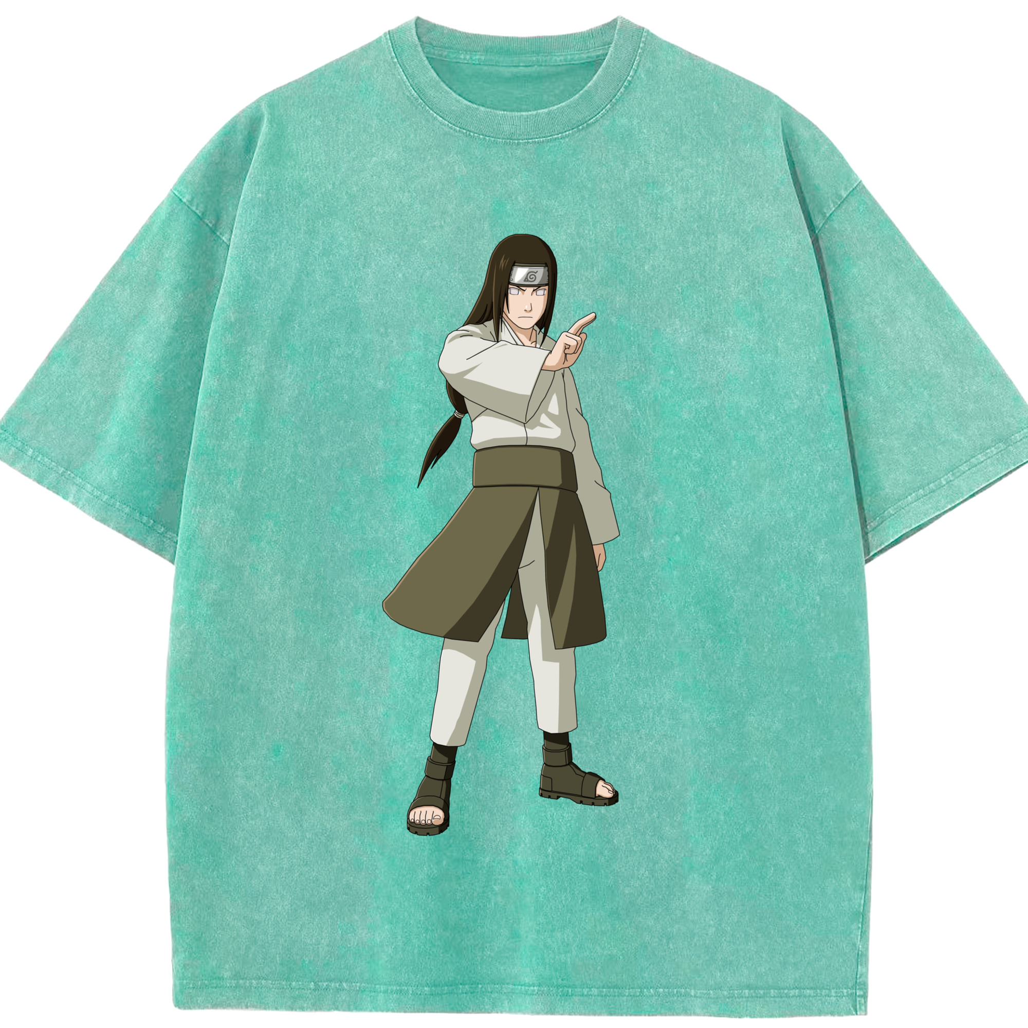 （画像用） NARUTO -ナルト- 日向ネジ Hyūga Neji 綿100% ヴィンテージ風 半袖Tシャツ（フロントプリント）
